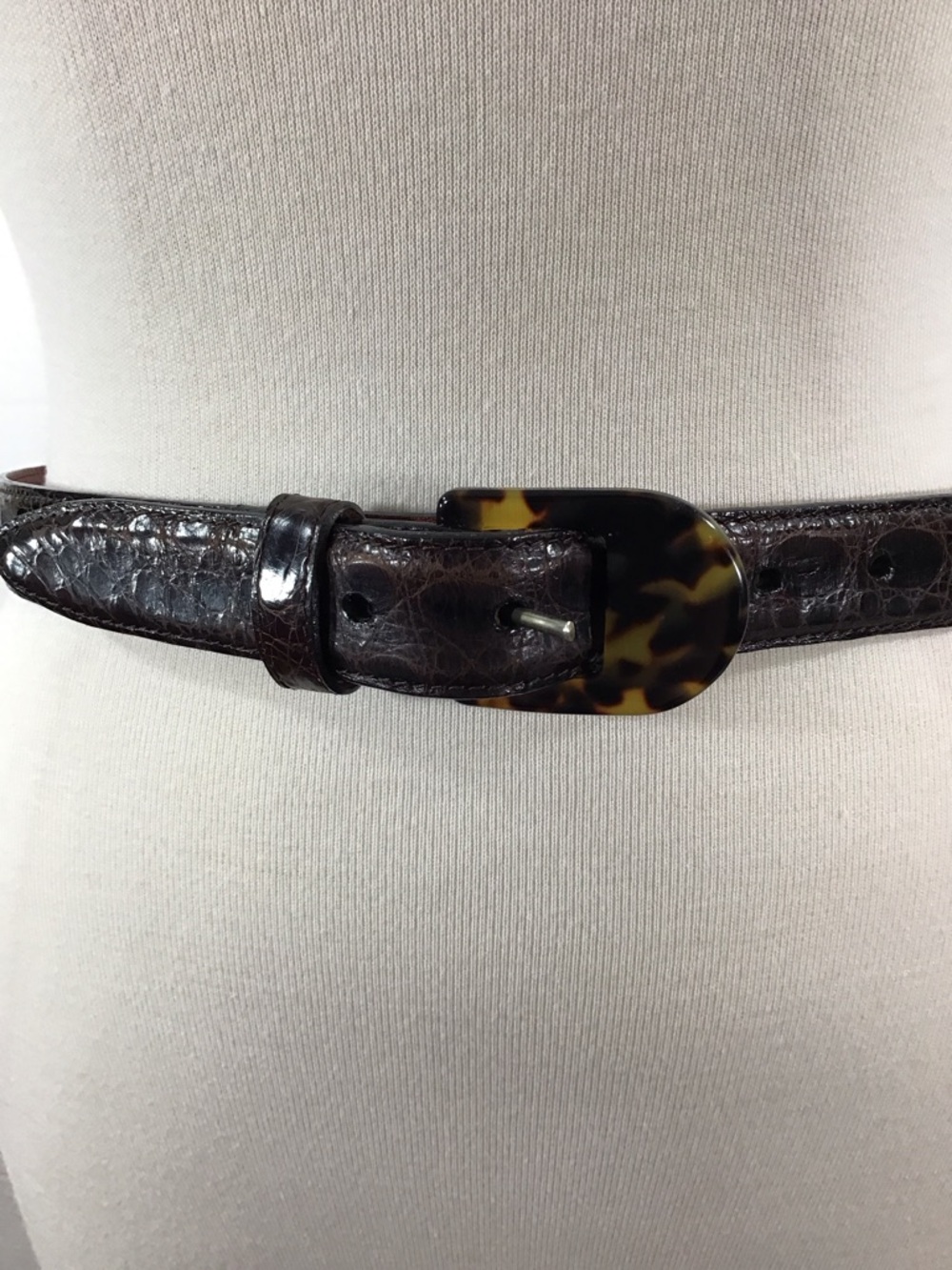 Vintage Encueros Dark Brown Crocodile Leather Belt with Tortoiseshell Buckle 30 - Picture 2 of 11